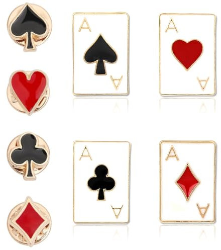 8 Stück Brosche-Set, Kleid Brosche, Poker-Brosche, Kartenspielen Abzeichen Karte Kragen Pins, Hearts Spaten Revers Pin, für Männer, Frauen, Tücher, Revers