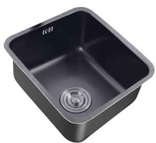 Lavabo Cuisine Rectangulaire Petit Evier Noir éVier de Cuisine Evier Cuisine 1 Bac en Inox Avec Raccords de Vidange pour Caravane Camping FaçOns D'Installer Sur Le Plan Et Sous Plan (42x36x20cm)