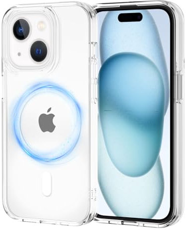 XTCASE Hülle für iPhone 15 Magnetisch kompatibel mit Magsafe, Transparent Handyhülle für iPhone 15 Durchsichtige PC Rückseite + TPU Bumper - Crystal Clear