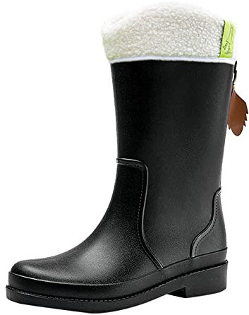 Scarpe da Pioggia alla da Donna Scarpe da Esterno Impermeabili Scarpe da Cucina in Gomma Fondo Morbido Stivali da Pioggia Invernali Confortevoli con Tubo Centrale Felpa Pelo Interno