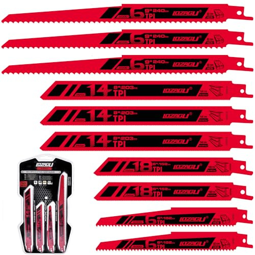 LOZAGU 10-Piece Reciprocating Saw Blades Set, 6 to 9 Inch Metal/Woodcutting Saw Blades, Pruner Saw Blades
