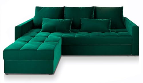 Masseno Ecksofa KOS PIK mit Schlaffunktion L-Form, Sofa mit Bettkasten, Wohnzimmersofa, Couch, Soffa, Bettsofa, Couchgarnitur- Grün, Kronos 19