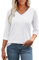 Aokosor Womens Tops 3/4 Sleeve V-Neck Lace Tunic Tops Womens Blouses Size 10-12 White M