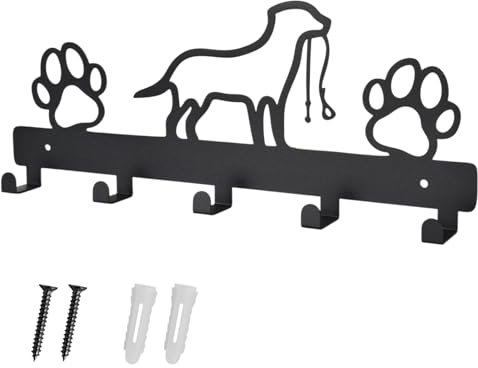 Hook Hanger Wall Key Holder Dog and Paw Prints Metal Key Holder with 5 Hooks Dog Coat Rack Black Iron Wall Mounted Hook for Dog Owners Wall Decoration Metal Bathroom Kitchen