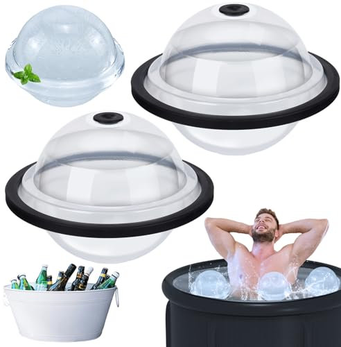 Gkstly 2Pcs Extra Large Ice Block Mold for Ice Bath, 2025 12 LB New Spherical Ice Mold for Freezer, Big Ice Cube Tray with Lid, Collecting Picnic Freezer Drinks, Cooling Solution for Ice Bath Cold