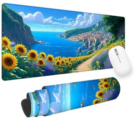 Blue Mouse Mat Ocean Gaming Mouse Pad 600x300x3mm Large Mouse Pad, Gaming Keyboard Mousepad, Extended Mousemat, Waterproof Surface, Durable Stitched Edges, Laptop Desktop Gaming Desk Pad yv-701