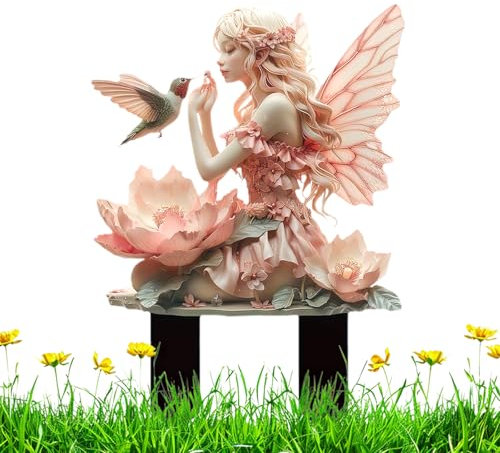 ARTGUTS 2D Gartenstecker, Garten Dekostecker, Garten Deko Draußen, Wetterfeste Gartenornamente, Acryl Gartendekoration Skulptur, Blumentopf Gartenzubehör, für Hof Rasen Terrasse (Pink Elf)