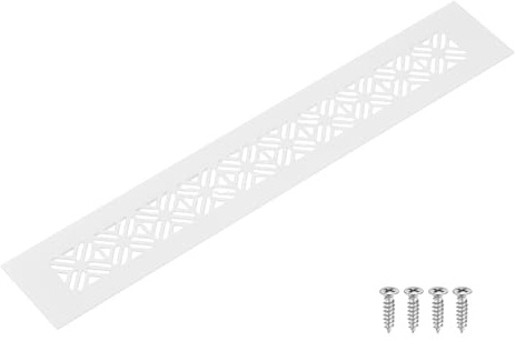 sourcing map Aluminum Alloy Air Vents, 300 x 50mm / 11.8 x 2 Rectangle Louvered Ventilation Grille Cover with Mounting Screws for Door Cabinet Wardrobe, White