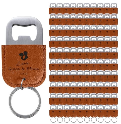 100 Pcs Décapsuleurs Personnalisés pour Cadeaux de Mariage, Ouvre Bouteille en Cuir, Porte-Clés Personnalisé, Logo de Texte Gravé, Orange