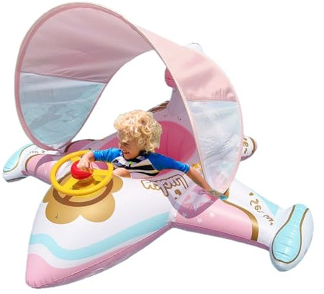 Inflatable Airplane Float, Pool Raft Toy, Sunshade Lounger, Eye Catching Design Comfortable Seat Support for Outdoor Swimming Fun with Friends, Lovers and Coworkers
