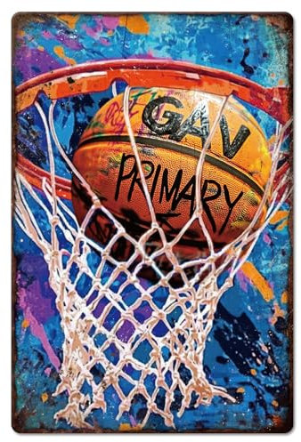 GLOBLELAND Doodle Basketball Metal Tin Sign Basketball Vintage Painting Tin Signs 12x8inch Retro Wall Art Plaque Poster for Home Office Living Room Bedroom Bar Club Dorm Gyms Decoration