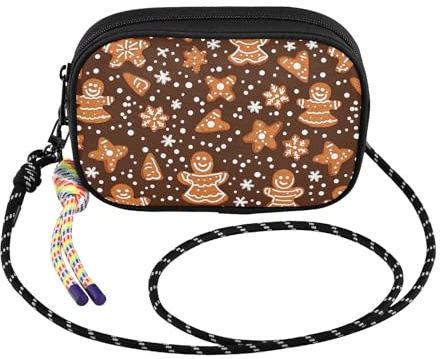 Kleine Umhängetasche für Damen, lässig, Umhängetasche, verstellbarer Riemen, Umhängetasche, Handytasche, niedliches Weihnachtsmotiv, Braun