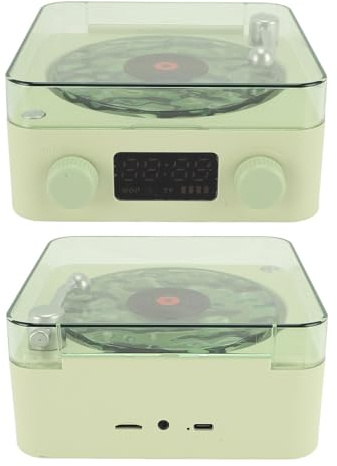 Annadue Waves Bluetooth Speaker, Waves Vintage Record Player with Ambient Light and Time Display, Retro Music Player for Sleep Relaxing (Green)