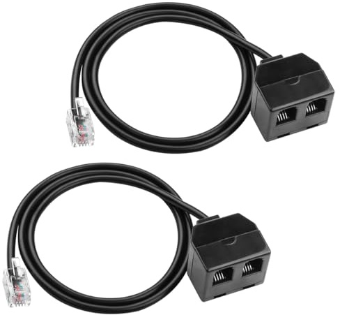 Ausi 2Pcs RJ9 Telephone Training Splitter Cable 4P4C Male to 2 Female Headset Extension Cord for Office Phones Handset