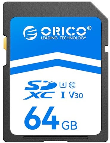 ORICO SD Karte 64GB, UHS-I, C10, U3, V30, Full HD, 4K, Memory Card Lesegeschwindigkeit bis zu 100 MB/s, SDXC Speicherkarte für Canon, Nikon, Sony, Fujifilm DSLR-Kameras und Spiegellose Kameras – SD30