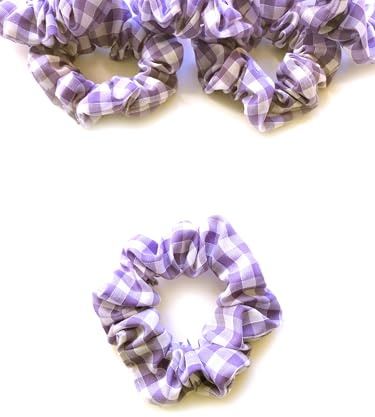 Bobblelady 6 pcs Gingham Scrunchies Small Sized, 8 cm Across. Hair Scrunchie Ponytail Holder. Suit Child/Thin Hair Or If You Like A Less Bulky Scrunchie. (Lilac)