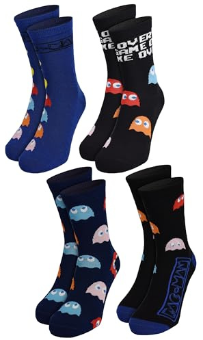 Pac-Man Socken für Herren - Männer Crew Sneaker Strümpfe 40-45 (4er Pack)