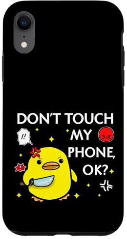 Funny Don't Touch My Phone Angry Cute Duck With Knife Meme Case for iPhone XR