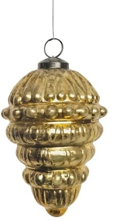 Antikas - Premium Weihnachtskugel Zapfen, Gold glänzend - handgemacht in Indien, H.15cm