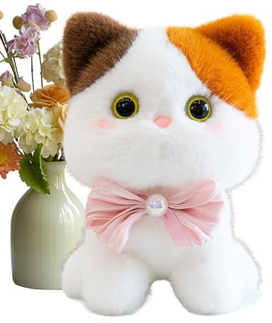 Animales de peluche de gato, figura de gatito de campana de dibujos animados y juguete de peluche para gato con diseño suave y abrazable, categoría de figura de felpa coleccionable para niños, niñas,