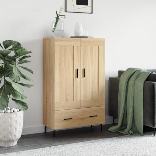 Foknhdi Sideboard Sonoma-Eiche 69,5 x 31 x 115 cm, Hochbrett Holzwerkstoff mit Metall, Modernes Design, Stauraum in Küche, Wohnzimmer oder Flur, Highboard für Bücher & Deko