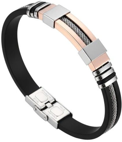 Karma NH10106127 Herren Armband Edelstahl Silikon Silber, Gold, Kupfer od. Schwarz Silikonarmband 21,5 cm Herrenschmuck Männerarmband modern Schmuck für Männer