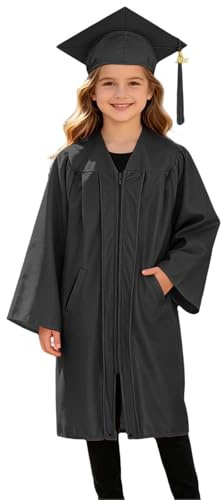 Kids Graduation Gown and Cap Set with Pockets for Boys Girls Children’s Preschool Nursery Primary School Graduation Robe Mortarboard & 2026 Tassel Academic Dress Age 2-12 Years