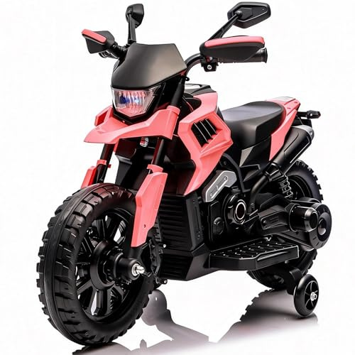 Garvee Moto Elettrica per Bambini 6V con Ruote Stabilizzatrici | Fari LED, Musica, MP3, USB, Batteria 6V4Ah, Velocità 3-8 km/h, Carico 30 kg, per Bambini 3-6 Anni, 85x42x58 cm, Rosa