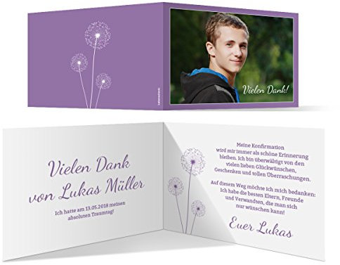 30 x Konfirmation Dankeskarten Danksagungskarten Danksagung Konfirmationskarten - Pusteblume in Lila