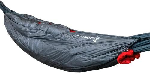 Outdoor Vitals Daunendecke für ultraleichte Rucksacktouren – 15 & 30 Grad F, 800 Fill Power Down, 10D Ultraleichter Stoff für Hängematte, Camping, 2 Größen & inklusive Aufhängung, Charcoal / Red, Long