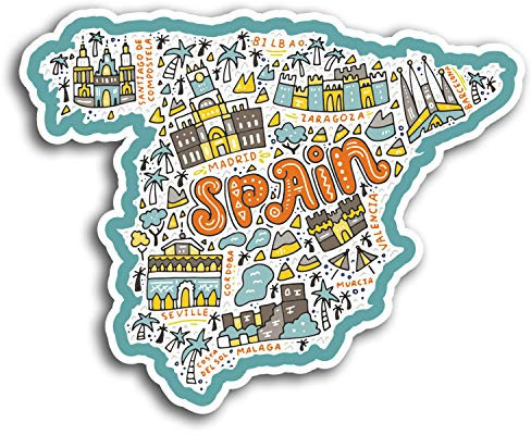 2 x 10 cm Spanien Karte Vinyl Aufkleber Madrid Malaga - Aufkleber Laptop Gepäck # 19555 (10 cm breit)