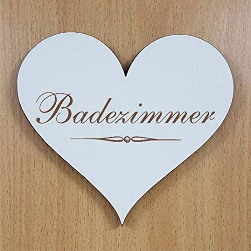BADEZIMMER Herz SCHILD ca. 13 x 12 cm - selbstklebendes Bad Türschild