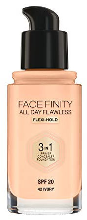 Max Factor Facefinity All Day Flawless 3 in 1 Foundation in 42 Ivory- Primer, Concealer & Foundation in einem - Für ein perfekt mattiertes Finish, 100 g