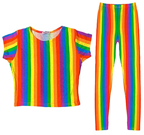 A2Z 4 Kids Girls Colourful Rainbow Crop Top With Matching Leggings Soft Stretchy Two Piece Activewear Outfit Comfortable Lightweight Summer Clothing for Ages 5 to 13 Years