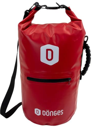 Dönges Seal-D Dry Bag 15 L mit Schultergurt & Fronttasche | Wasserdichter Seesack für Kajak, Camping, Wandern, Rafting, Bootfahren, Angeln, Schwimmen etc. | Packsack, Tasche,Beutel, Sack in rot