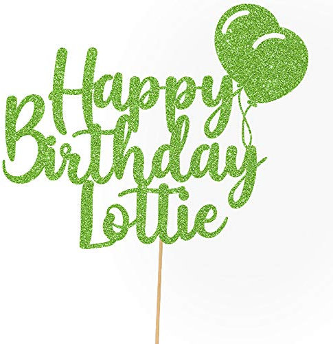 Personalised Happy Birthday Glitter Cake Topper with Balloons - Green Any Name Glitter Cake Decoration and Sprinkles - Happy Birthday Decorations - Personalised Toppers for Cakes by Cakeshop