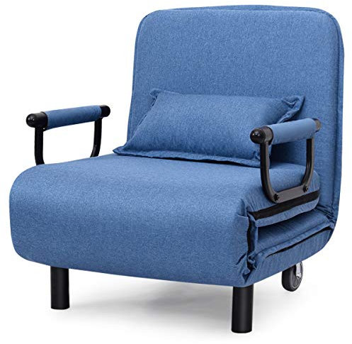 DREAMADE Klappsofa mit Schlaffunktion, Klappsessel inkl. Kopfkissen, Klappbares Schlafsessel Sofabett mit Höhenverstellbarer Rückenlehne, Gästebett Bettsessel 150KG Belastbar (Blau)