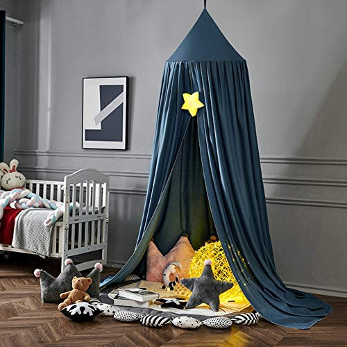 Koomuao Baby Baldachin Betthimmel, Babybett Bettvorhang Hängende Rund Princess Insektennetz Moskitonetz für Kinderzimmer und Spielzimmer Dekoration, Höhe 250cm (Nordic Blau)