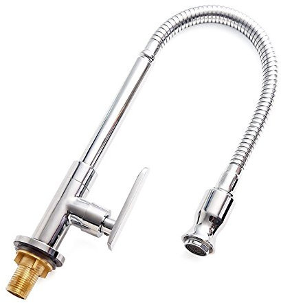 Inchant Robinet d'évier de cuisine d'extérieur – Rotatif à 360 ° à trou unique – Robinet de cuisine à eau froide – Robinet de cuisine à col flexible pour buanderie – Robinet de jardin extérieur –