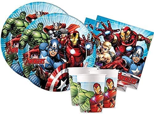 ILS I LOVE SHOPPING Kit de fête 8 Personnes, coordonné avec 8 Assiettes, 23 cm, 8 gobelets et Serviettes (Superhéros Avengers Hulk)