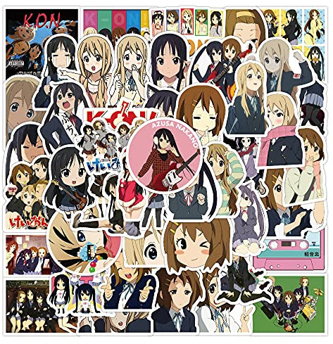 K-ON!! Sticker Pack 50pcs, Vinyl-Aufkleber für Wasserflaschen Laptop Skateboard Notebook, Geschenk für Erwachsene Kinder Teens