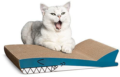 Conlun Cat Scratching Board, Durable Shark Pattern Scratch Pad, Corrugated Cardboard Cat Scratcher for Indoor Cats