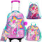 HTgroce Trolley Schulranzen Schulranzen mit Rollen Einhorn Trolley für Mädchen,Schulranzen Mädchen Einhorn Inklusive Lunchpaket und Federmäppchen Schulgeschenk für Mädchen Rucksack Trolly.