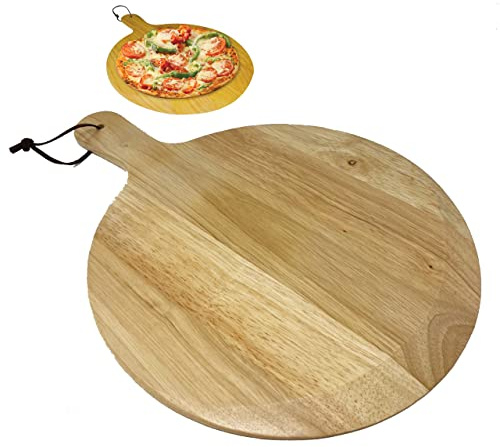 Wood Pizza Board Natural Presentation Round Pizza Board 30cm Peel/Cutting Board/Serving Tray, Baking Shovel Cake Lifter for Moving Pizza HTUK