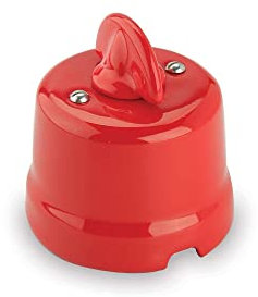 Amarcords - Interruptor giratorio de porcelana. Desviador de cerámica de estilo retro vintage con perilla para cambiar el color actual ROJO