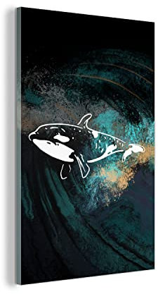 MuchoWow Glasbild Glasfoto Wandbild Bilder Deko 100x150 cm Tier - Meer - Golf - Orca