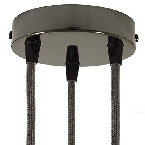 Baldachin für Texilkabel, Lampen Baldachin Metall. 1/2/3/5/7 Loch. Weiß, Schwarz, Chrom, Kupfer, Messing, Perlschwarz (3 Loch Perlschwarz)