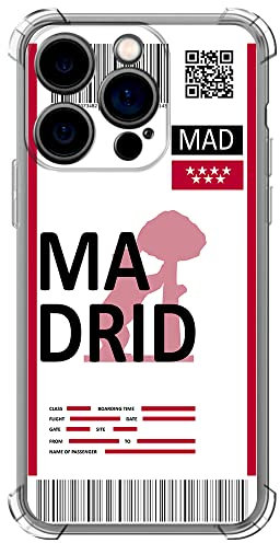 Movilshop Anti-Shock Case [ iPhone 14 Pro ] Airplane Banknote [ Madrid ] Reinforced Silicone Corner 1.5 mm Thickness Flexible Transparent TPU Gel Bumper