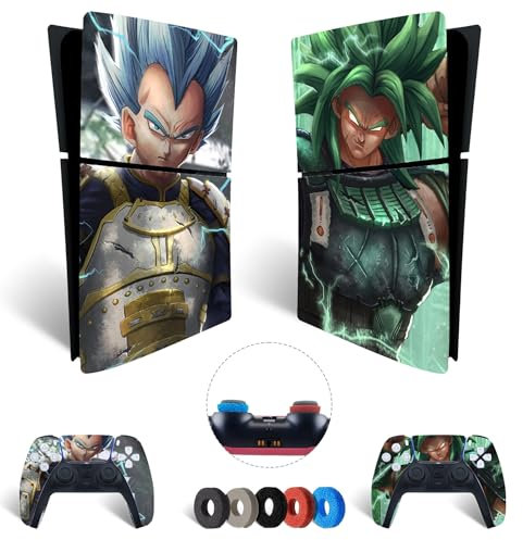 MaD Vision® Set de Skin Extra-Duraderas en Vinilo para PS5 Digital + 5 Pares de Aiming Rings|Kit Adhesivo y Resistente a los Arañazos para Playstation 5 + 2 Controllers – para Dragon Ball Diseño