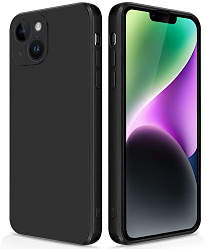GiiYoon Case Compatible with iPhone 14 Plus, Slim Liquid Silicone Shockproof Phone Case with Soft Microfiber Lining- Black